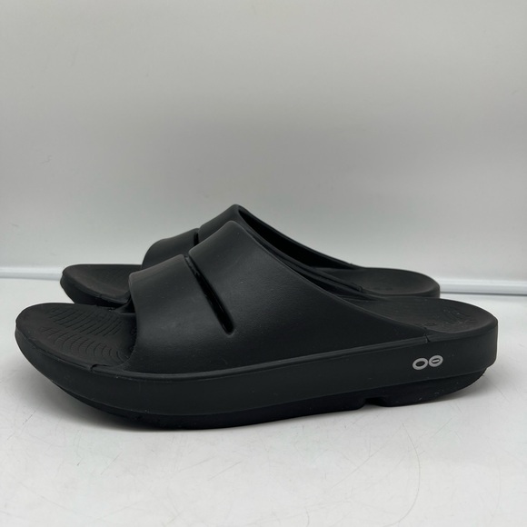OOFOS OOAAH Unisex Womens 10 Mens 8 Black Slide Sandals Comfort Recovery Used - Picture 1 of 8